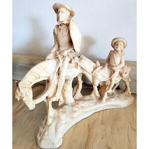 A. SANTINI Don Quixote Sancho Panza Alabaster Resin Horse Statue From ITALY